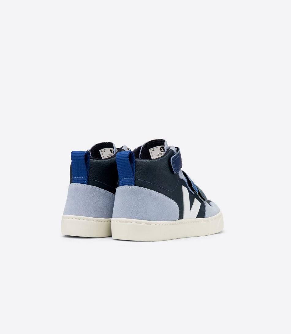 Veja V-10 Mid Chromefree Leder Multico Nautico Menthol Kids Outlet Schwarz Blau | DCHKV94034