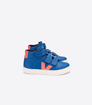 Veja Esplar Mid Chromefree Leder Fluo Kids Outlet Indigo Orange | CHJKU47203